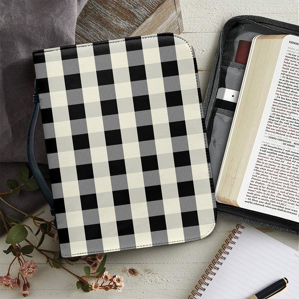 Beige And Black Buffalo Check Print Leather Bible Cover