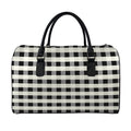 Beige And Black Buffalo Check Print Leather Duffel Bag
