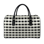 Beige And Black Buffalo Check Print Leather Duffle Bag