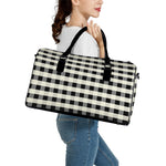 Beige And Black Buffalo Check Print Leather Duffle Bag