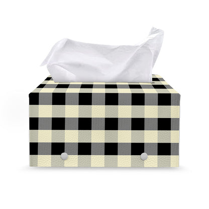 Beige And Black Buffalo Check Print Leather Tissue Box Cover