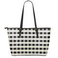 Beige And Black Buffalo Check Print Leather Tote Bag With Zipper