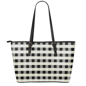 Beige And Black Buffalo Check Print Leather Tote Bag
