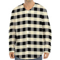 Beige And Black Buffalo Check Print Long Sleeve Baseball Jersey