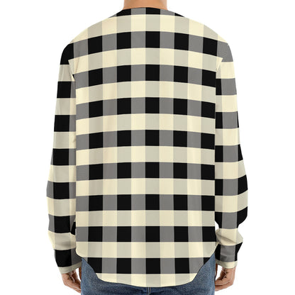 Beige And Black Buffalo Check Print Long Sleeve Baseball Jersey