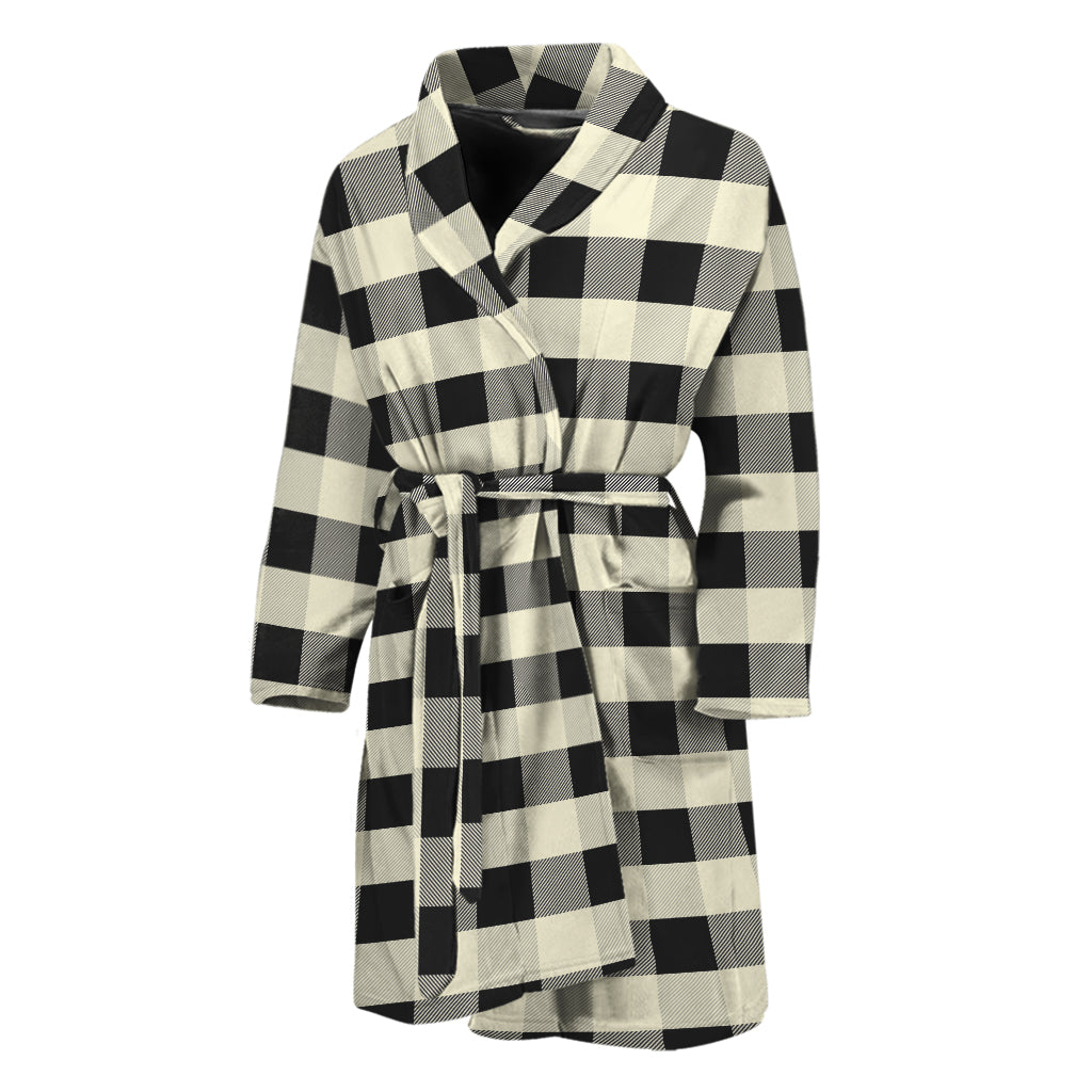 Beige And Black Buffalo Check Print Men's Bathrobe