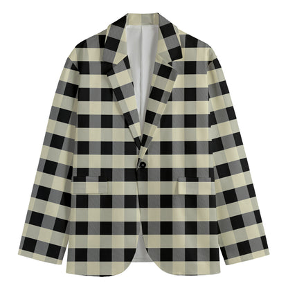 Beige And Black Buffalo Check Print Men's Blazer