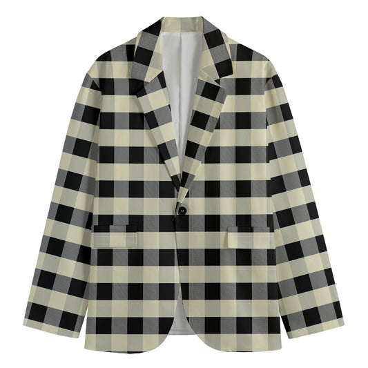 Beige And Black Buffalo Check Print Men's Blazer