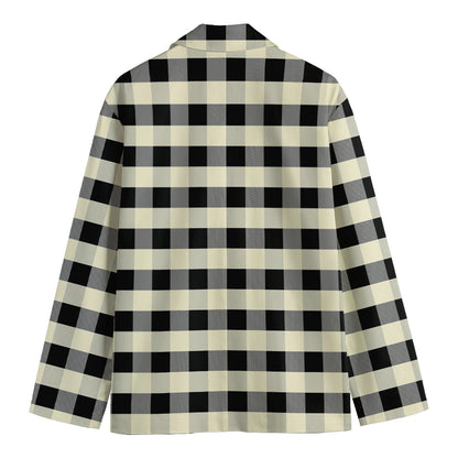 Beige And Black Buffalo Check Print Men's Blazer