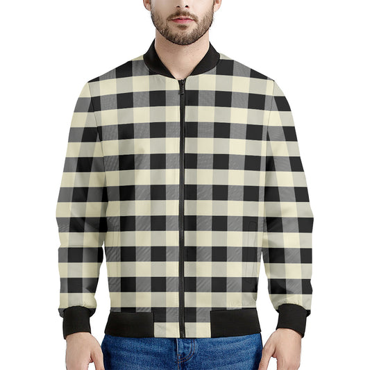 Beige And Black Buffalo Check Print Men's Bomber Jacket