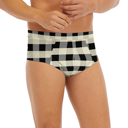 Beige And Black Buffalo Check Print Men's Briefs