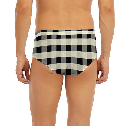 Beige And Black Buffalo Check Print Men's Briefs
