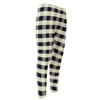 Beige And Black Buffalo Check Print Men's Compression Pants