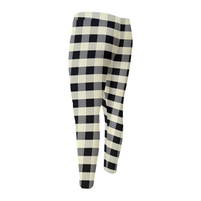 Beige And Black Buffalo Check Print Men's Compression Pants
