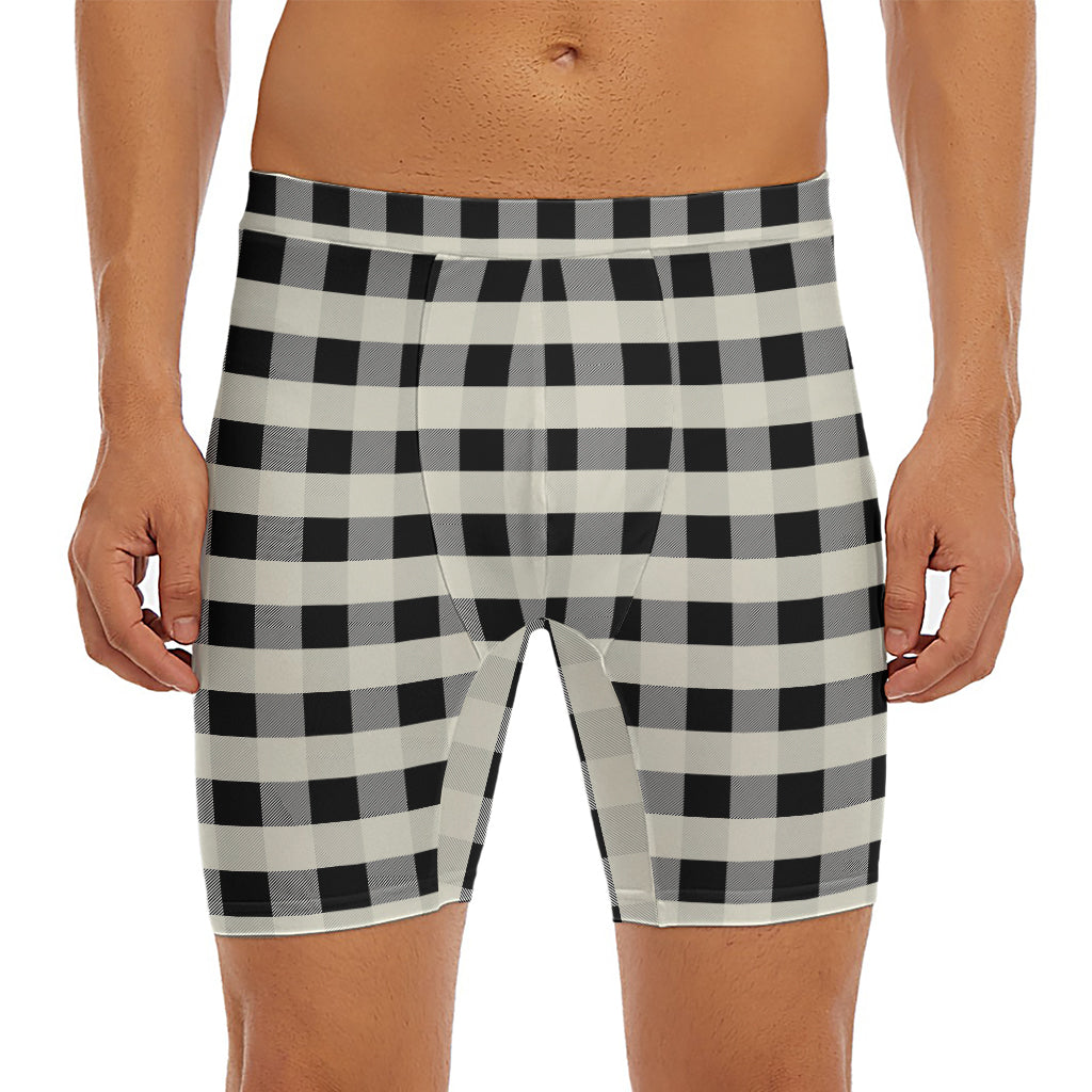 Beige And Black Buffalo Check Print Men's Long Boxer Briefs