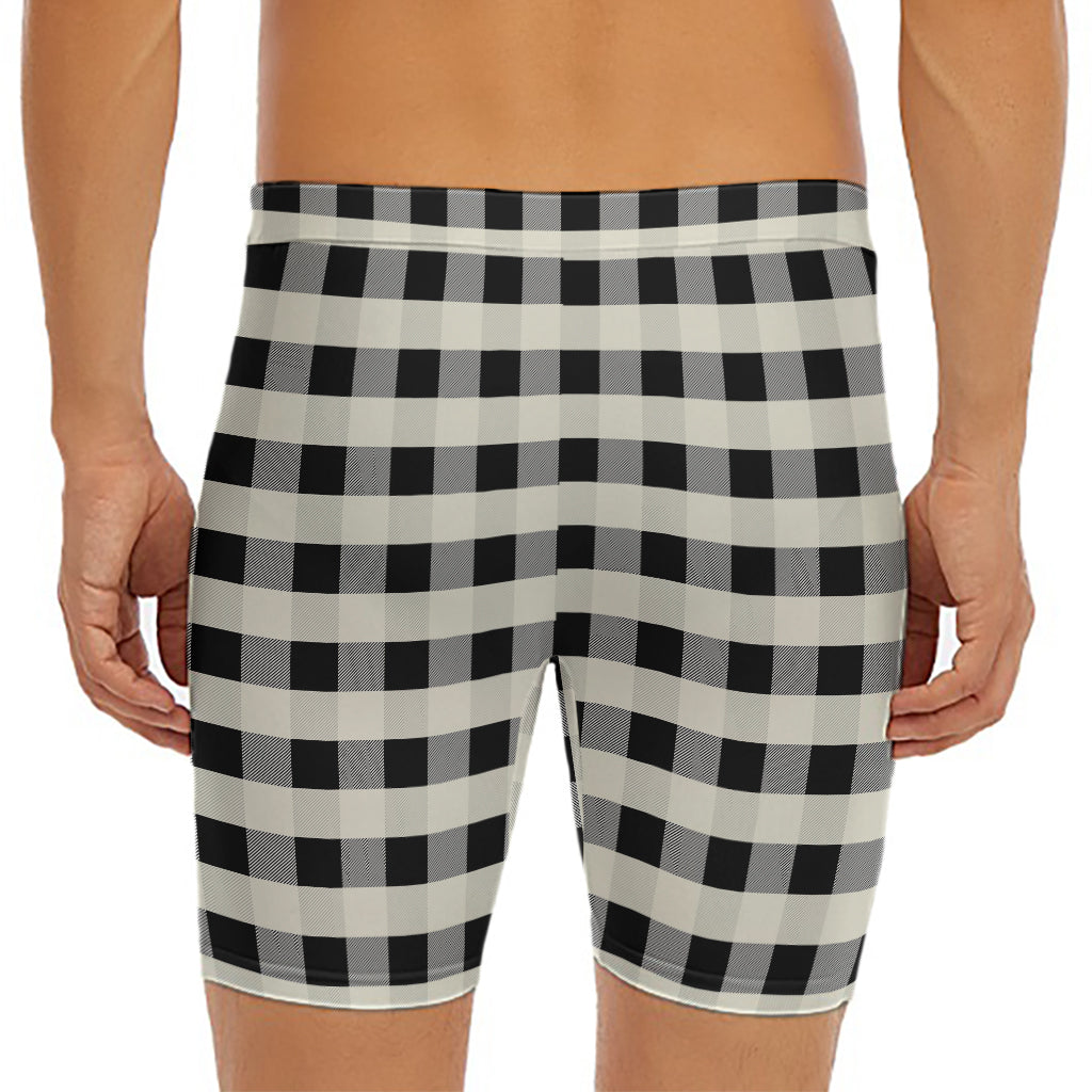 Beige And Black Buffalo Check Print Men's Long Boxer Briefs