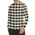 Beige And Black Buffalo Check Print Men's Long Sleeve Rash Guard