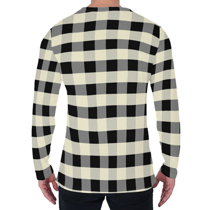 Beige And Black Buffalo Check Print Men's Long Sleeve T-Shirt