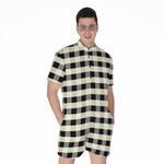 Beige And Black Buffalo Check Print Men's Rompers