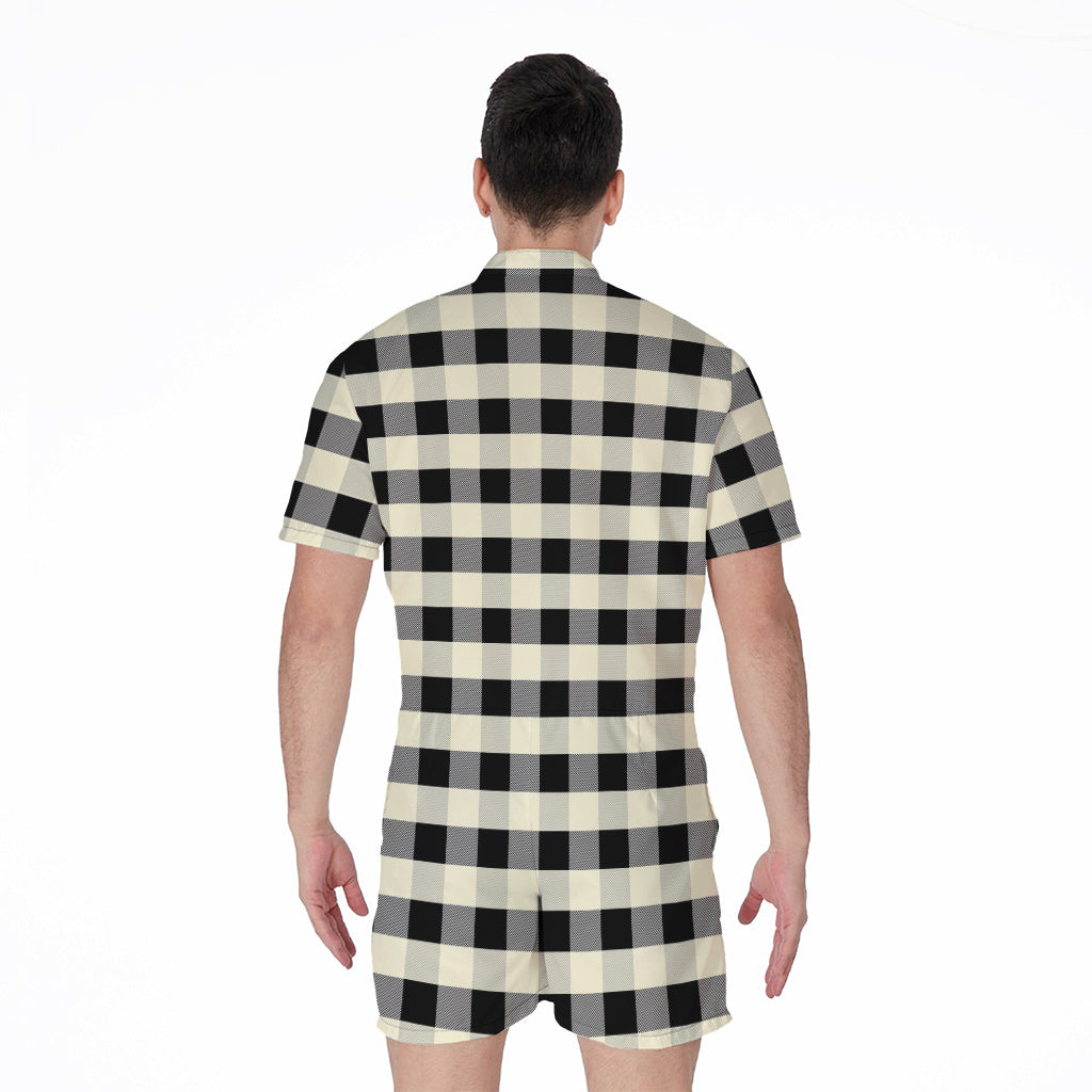 Beige And Black Buffalo Check Print Men's Rompers