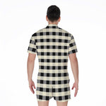 Beige And Black Buffalo Check Print Men's Rompers
