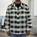 Beige And Black Buffalo Check Print Men's Shirt Jacket