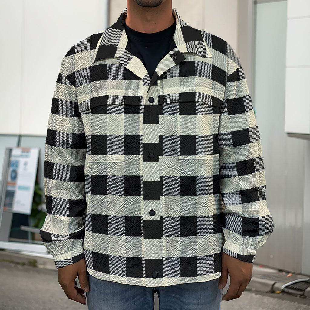 Beige And Black Buffalo Check Print Men's Shirt Jacket