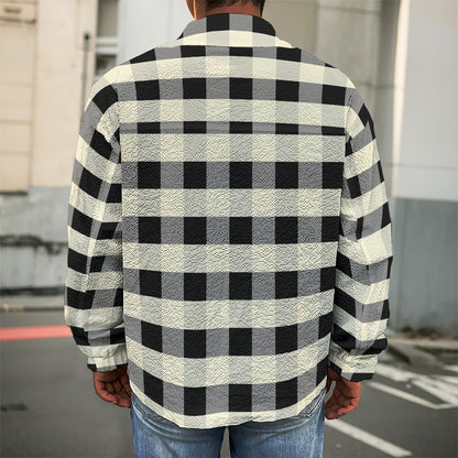 Beige And Black Buffalo Check Print Men's Shirt Jacket