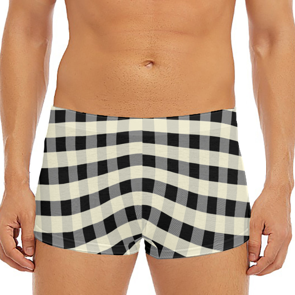 Beige And Black Buffalo Check Print Men's Short Boxer Briefs