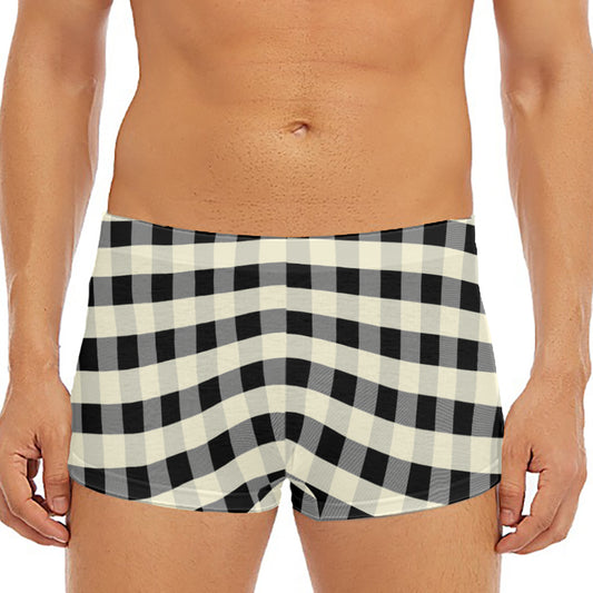 Beige And Black Buffalo Check Print Men's Short Boxer Briefs