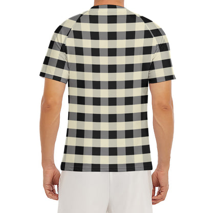 Beige And Black Buffalo Check Print Men's Short Sleeve Rash Guard