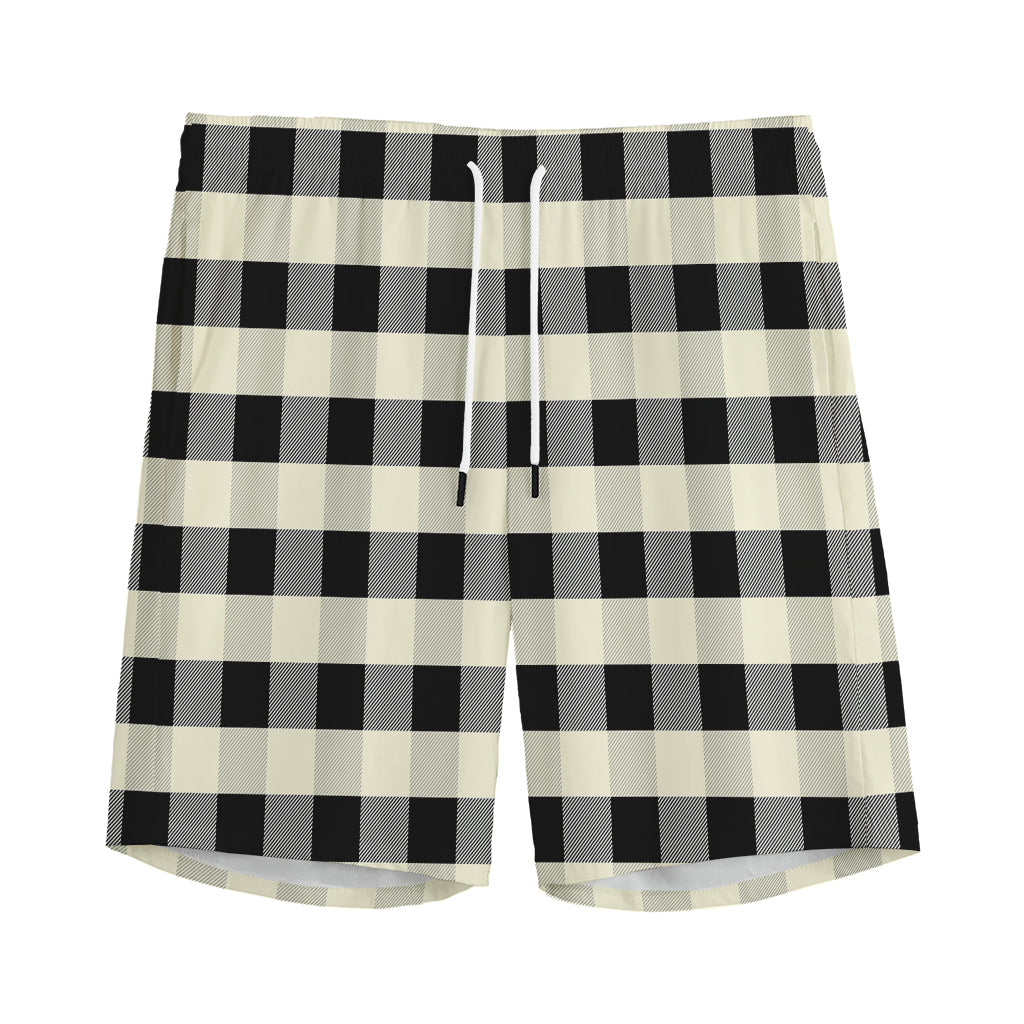 Beige And Black Buffalo Check Print Men's Sports Shorts