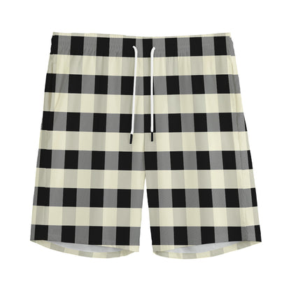Beige And Black Buffalo Check Print Men's Sports Shorts