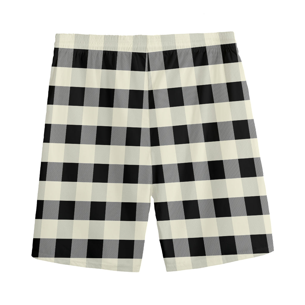Beige And Black Buffalo Check Print Men's Sports Shorts
