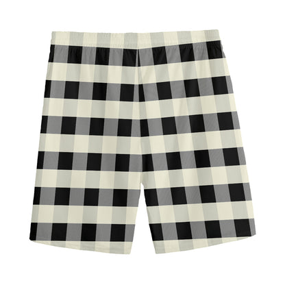 Beige And Black Buffalo Check Print Men's Sports Shorts