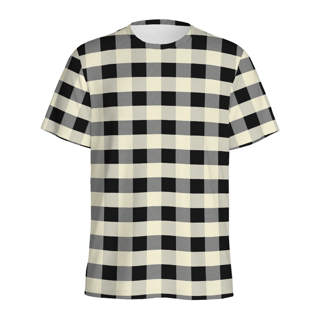 Beige And Black Buffalo Check Print Men's Sports T-Shirt