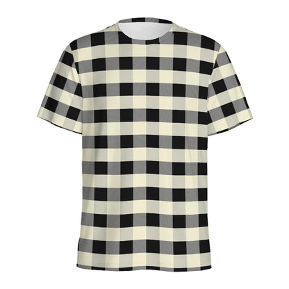 Beige And Black Buffalo Check Print Men's Sports T-Shirt