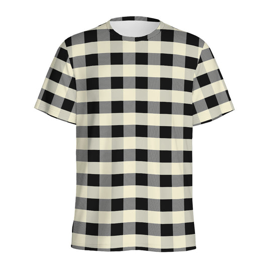 Beige And Black Buffalo Check Print Men's Sports T-Shirt