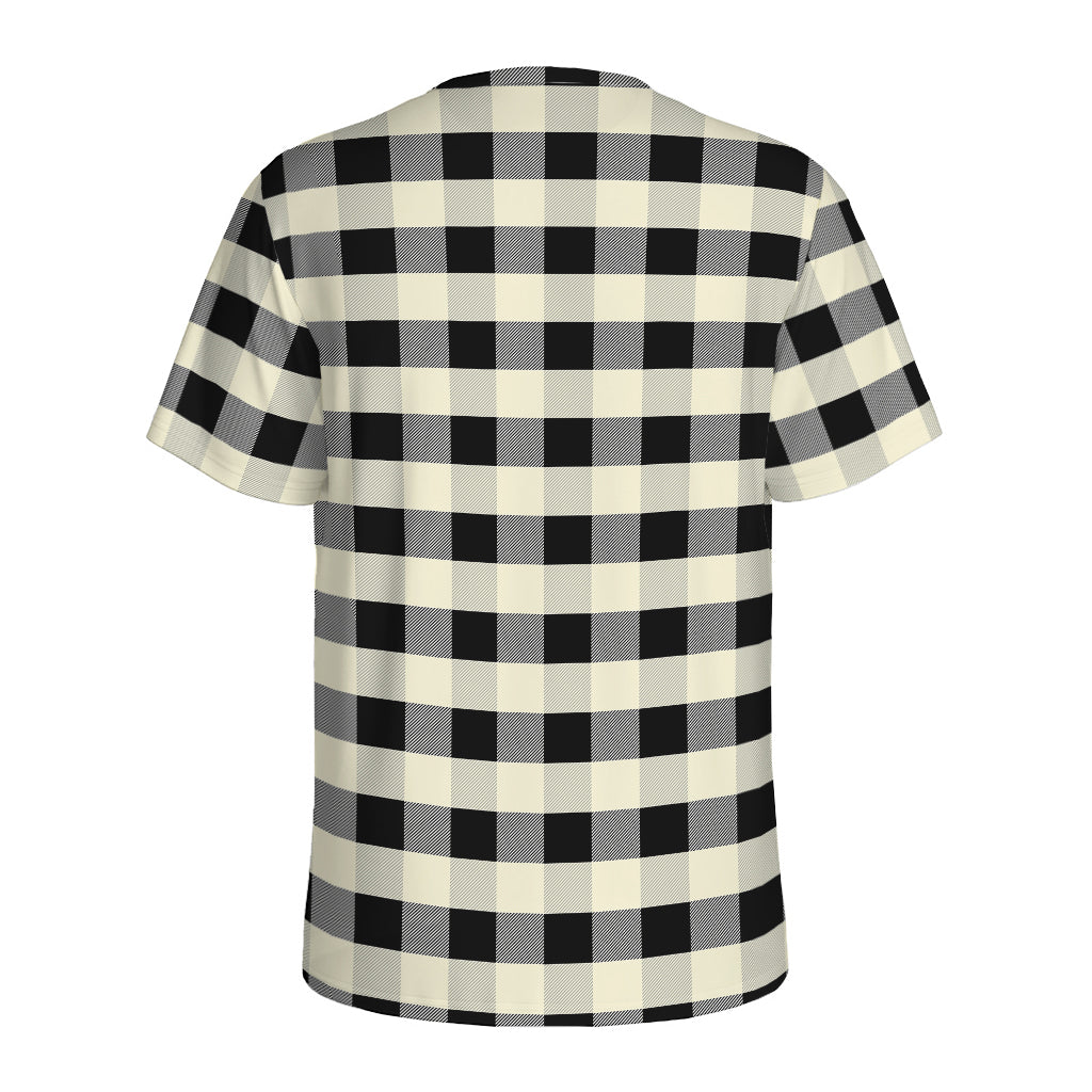 Beige And Black Buffalo Check Print Men's Sports T-Shirt