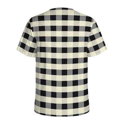 Beige And Black Buffalo Check Print Men's Sports T-Shirt
