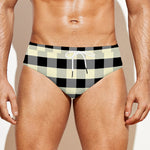 Beige And Black Buffalo Check Print Men's Swim Briefs