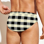 Beige And Black Buffalo Check Print Men's Swim Briefs