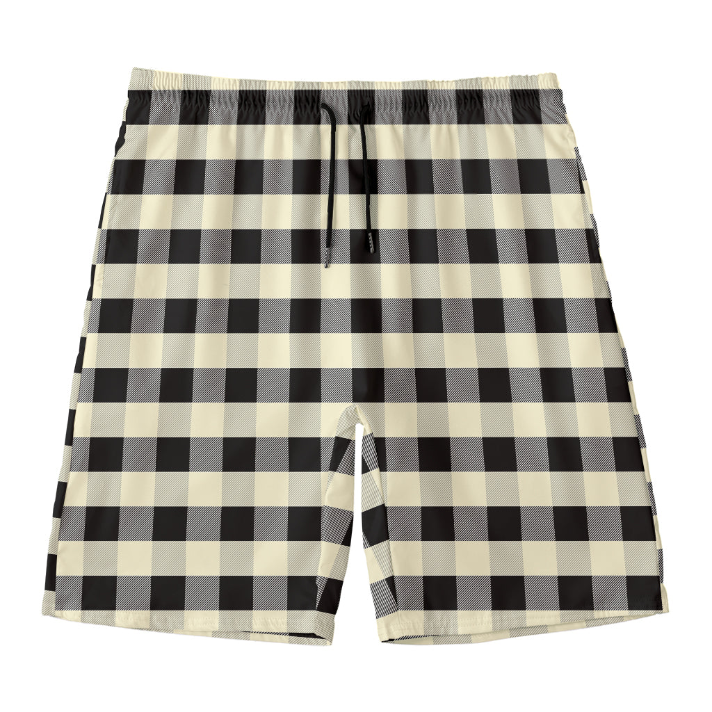 Beige And Black Buffalo Check Print Men's Swim Trunks