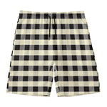 Beige And Black Buffalo Check Print Men's Swim Trunks