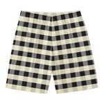 Beige And Black Buffalo Check Print Men's Swim Trunks