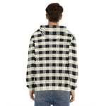 Beige And Black Buffalo Check Print Men's Velvet Pullover Hoodie