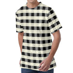 Beige And Black Buffalo Check Print Men's Velvet T-Shirt