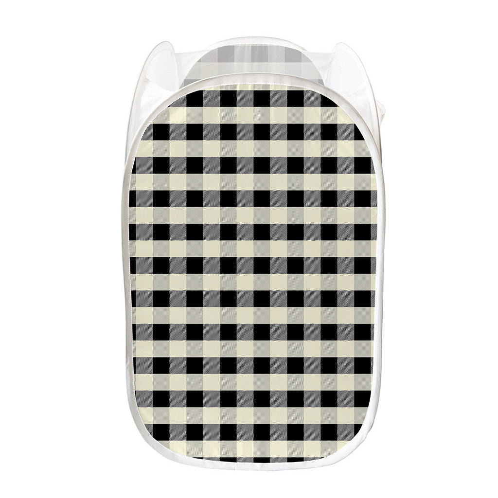 Beige And Black Buffalo Check Print Mesh Laundry Hamper