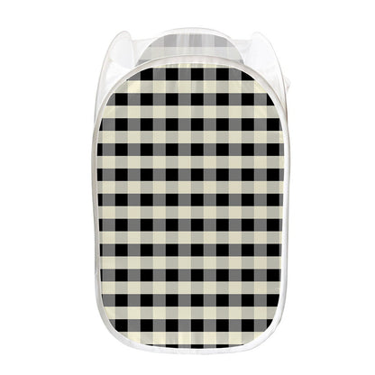 Beige And Black Buffalo Check Print Mesh Laundry Hamper