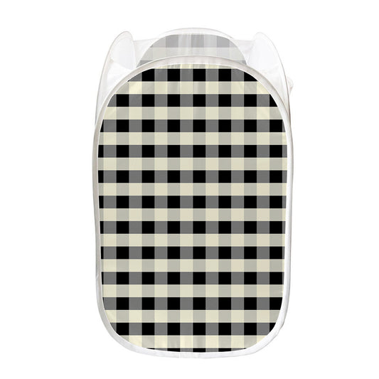 Beige And Black Buffalo Check Print Mesh Laundry Hamper